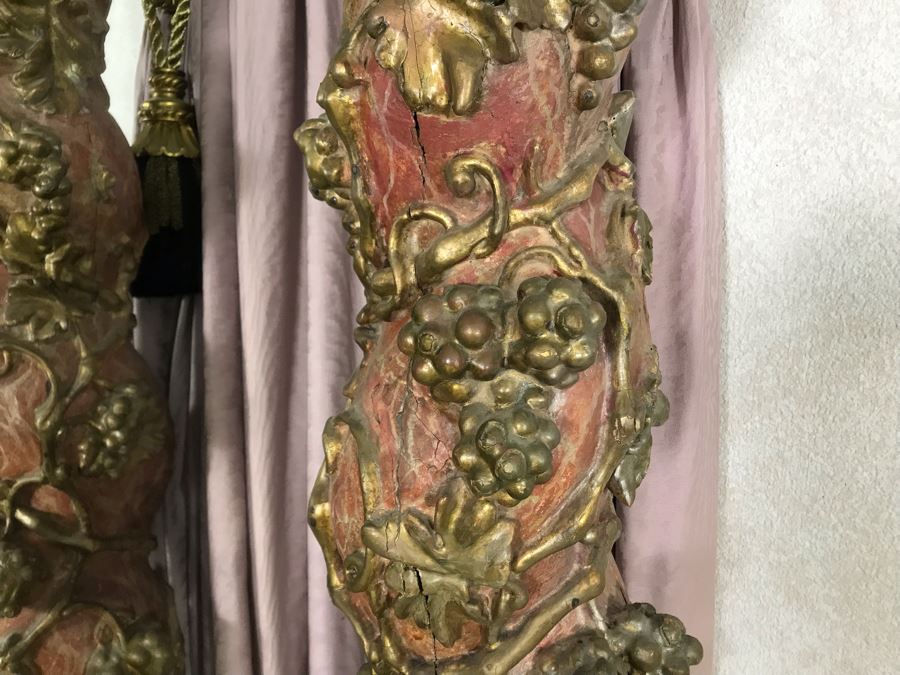 Antique Italian Carved Wooden Gilded Column Grape Motif 12W X 66H Sitting On Modern Base 16W X 14H [Photo 4]