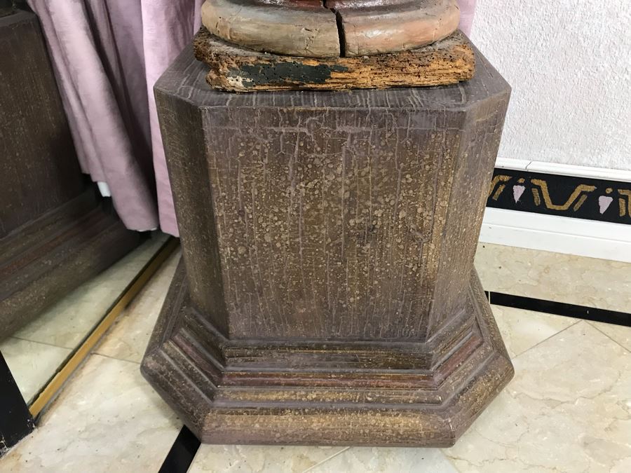 Antique Italian Carved Wooden Gilded Column Grape Motif 12W X 66H Sitting On Modern Base 16W X 14H [Photo 16]