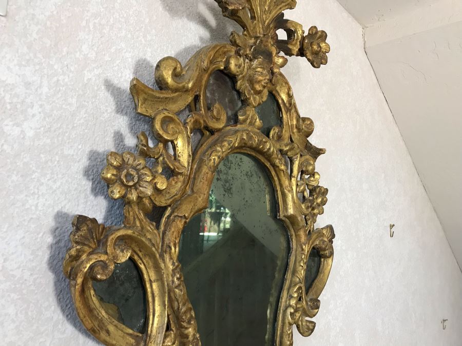 Pair Of Antique Rococo Gilded Italian Wall Mirror Candle Sconces Carved Wooden 20W X 35H - See Photos [Photo 18]