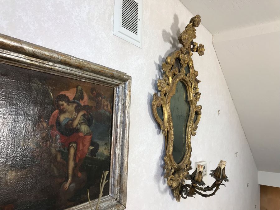 Pair Of Antique Rococo Gilded Italian Wall Mirror Candle Sconces Carved Wooden 20W X 35H - See Photos [Photo 20]