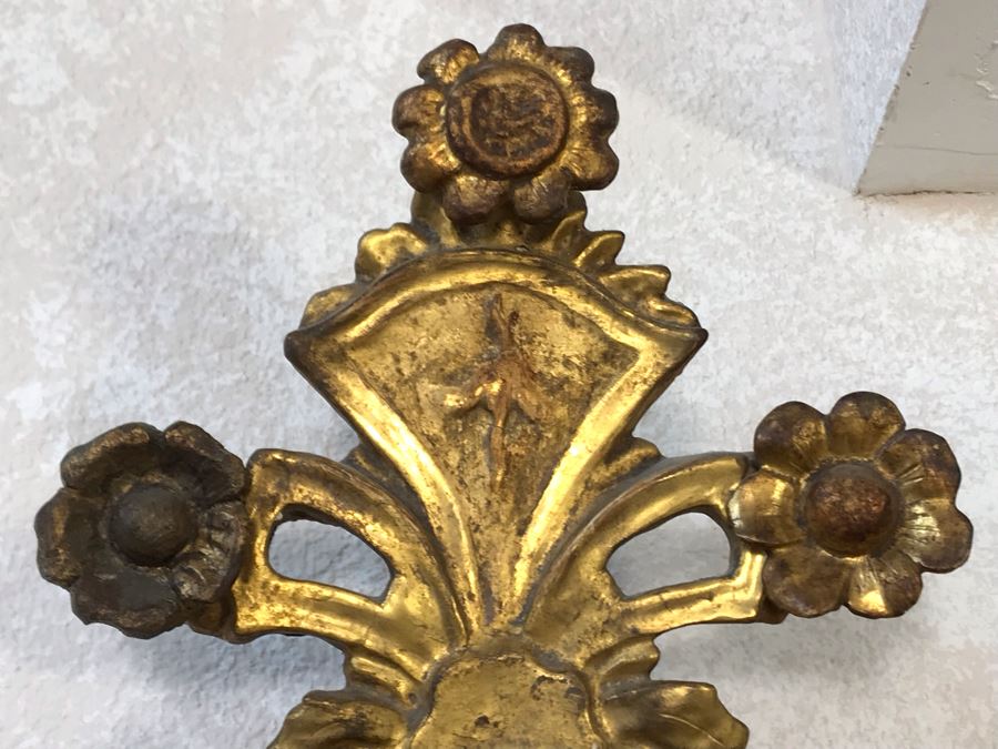 Pair Of Antique Rococo Gilded Italian Wall Mirror Candle Sconces Carved Wooden 20W X 35H - See Photos [Photo 9]