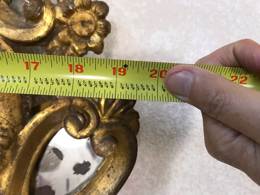 Pair Of Antique Rococo Gilded Italian Wall Mirror Candle Sconces Carved Wooden 20W X 35H - See Photos [Photo 22]