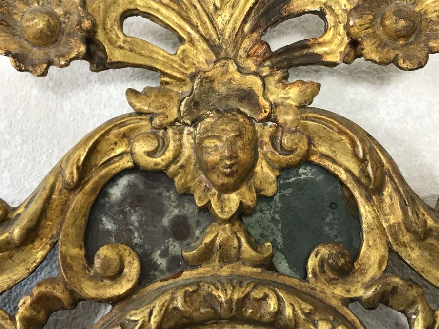 Pair Of Antique Rococo Gilded Italian Wall Mirror Candle Sconces Carved Wooden 20W X 35H - See Photos [Photo 16]
