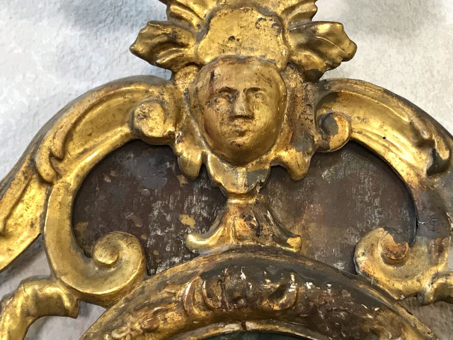Pair Of Antique Rococo Gilded Italian Wall Mirror Candle Sconces Carved Wooden 20W X 35H - See Photos [Photo 8]