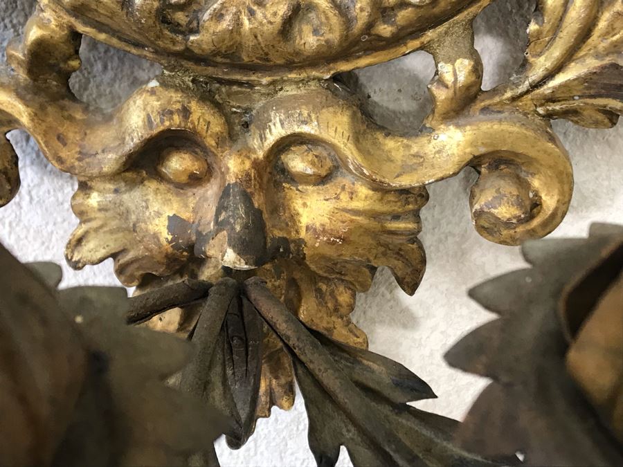 Pair Of Antique Rococo Gilded Italian Wall Mirror Candle Sconces Carved Wooden 20W X 35H - See Photos [Photo 15]