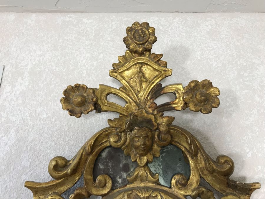 Pair Of Antique Rococo Gilded Italian Wall Mirror Candle Sconces Carved Wooden 20W X 35H - See Photos [Photo 17]