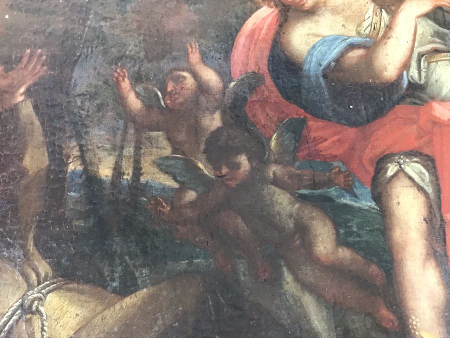 Antique Original Italian Oil Painting Of Descending Angels Surrounding Monk 19 X 14 [Photo 12]