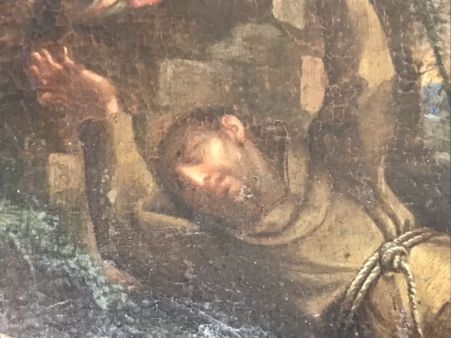 Antique Original Italian Oil Painting Of Descending Angels Surrounding Monk 19 X 14 [Photo 31]