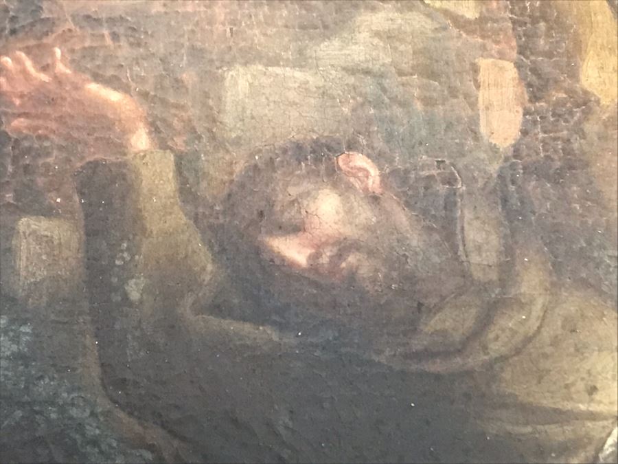 Antique Original Italian Oil Painting Of Descending Angels Surrounding Monk 19 X 14 [Photo 7]
