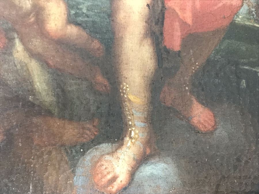 Antique Original Italian Oil Painting Of Descending Angels Surrounding Monk 19 X 14 [Photo 25]