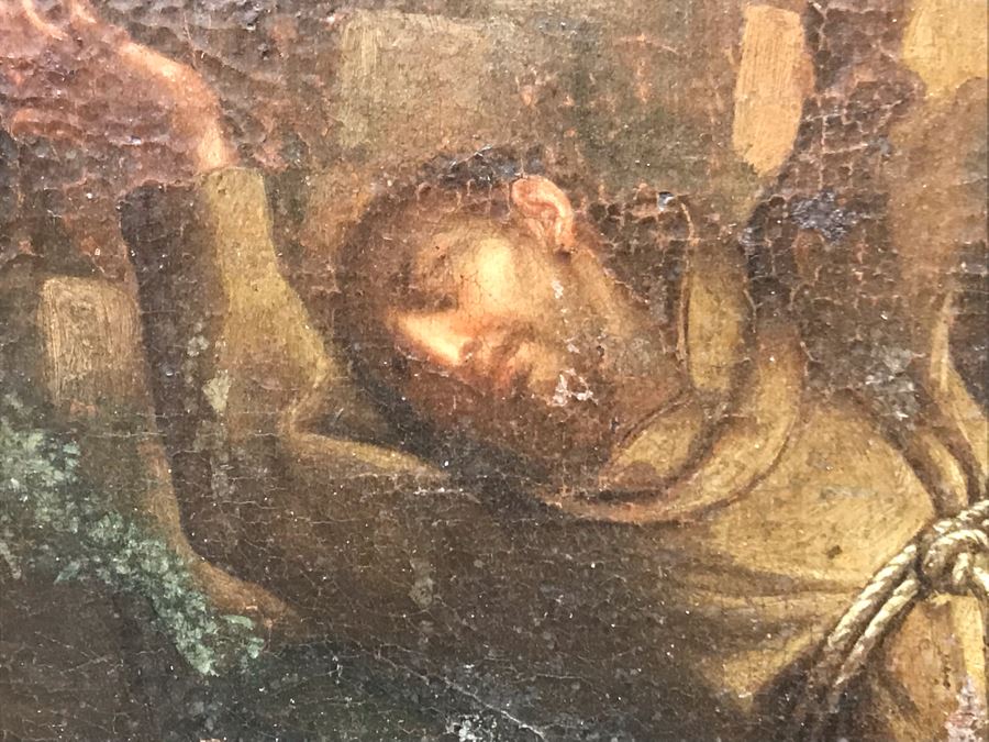 Antique Original Italian Oil Painting Of Descending Angels Surrounding Monk 19 X 14 [Photo 32]