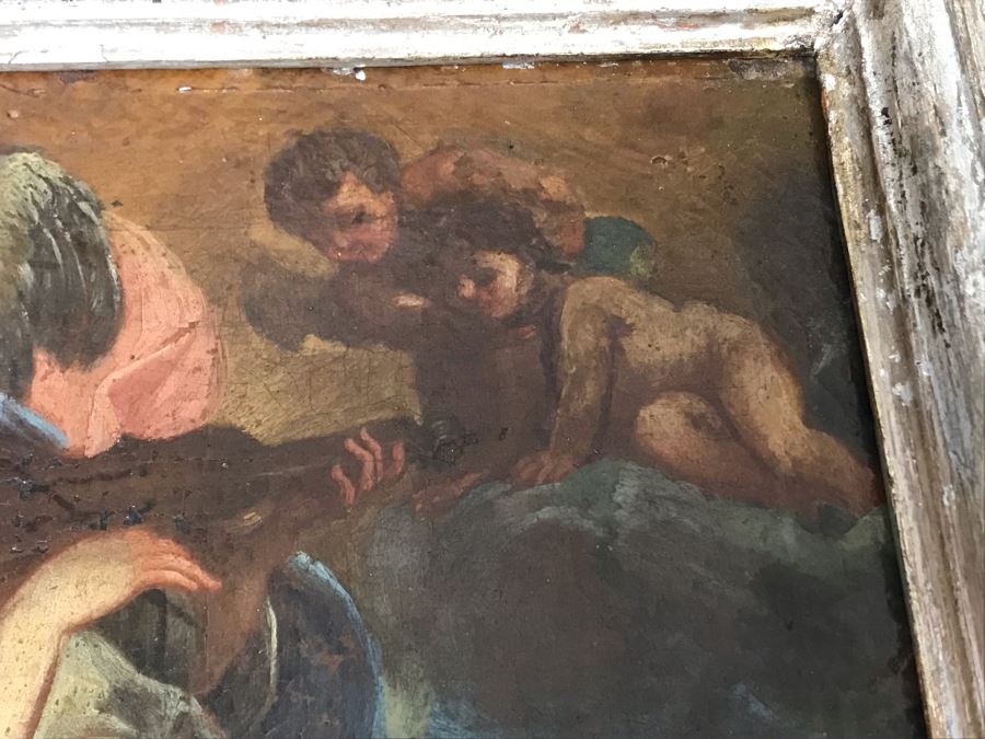 Antique Original Italian Oil Painting Of Descending Angels Surrounding Monk 19 X 14 [Photo 16]