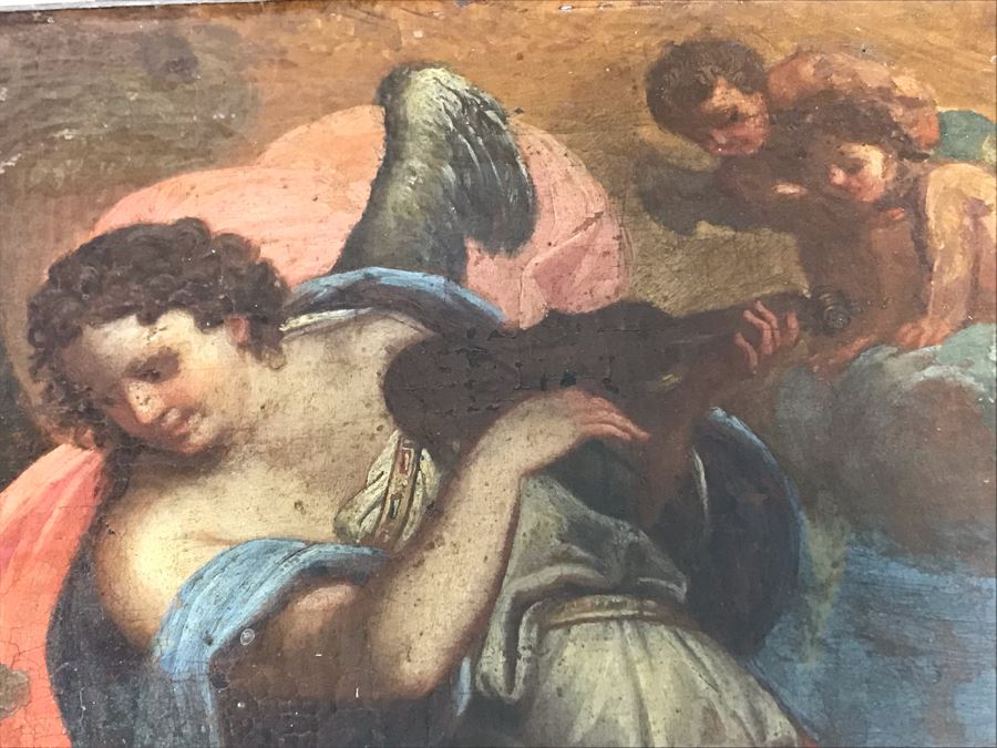 Antique Original Italian Oil Painting Of Descending Angels Surrounding Monk 19 X 14 [Photo 15]