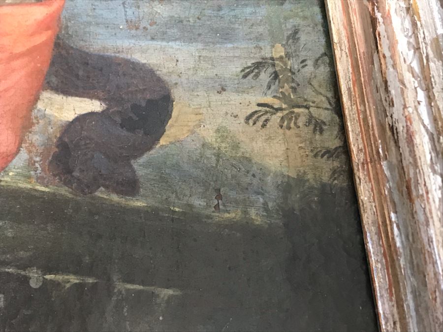 Antique Original Italian Oil Painting Of Descending Angels Surrounding Monk 19 X 14 [Photo 17]