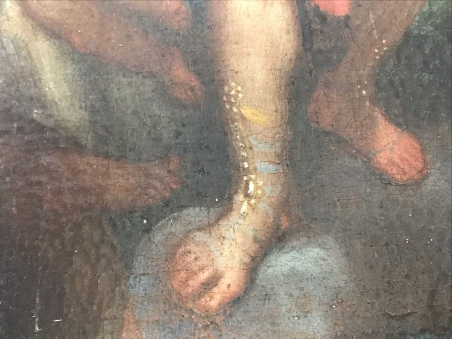 Antique Original Italian Oil Painting Of Descending Angels Surrounding Monk 19 X 14 [Photo 24]