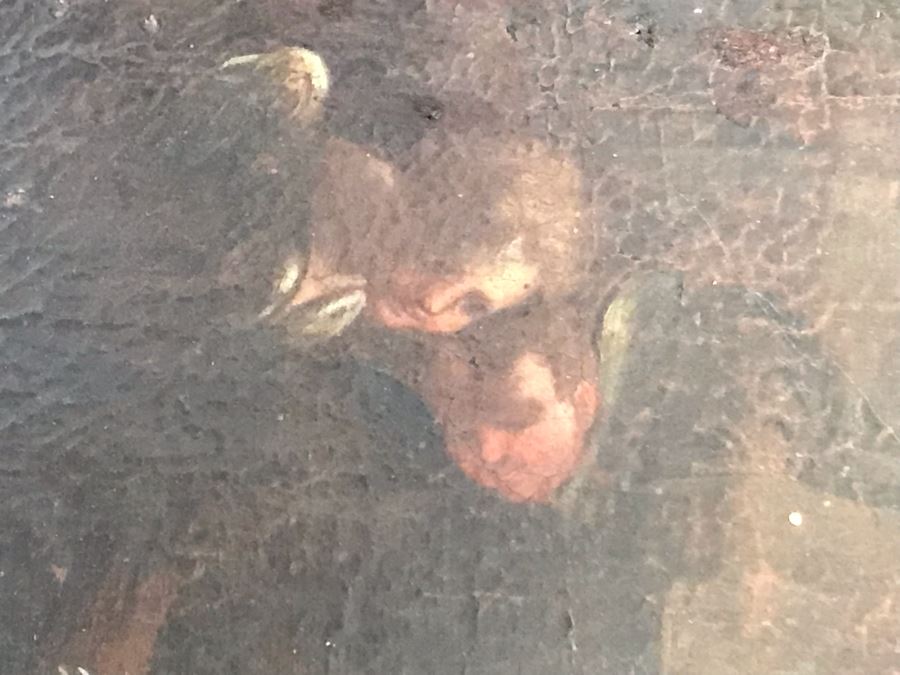 Antique Original Italian Oil Painting Of Descending Angels Surrounding Monk 19 X 14 [Photo 11]