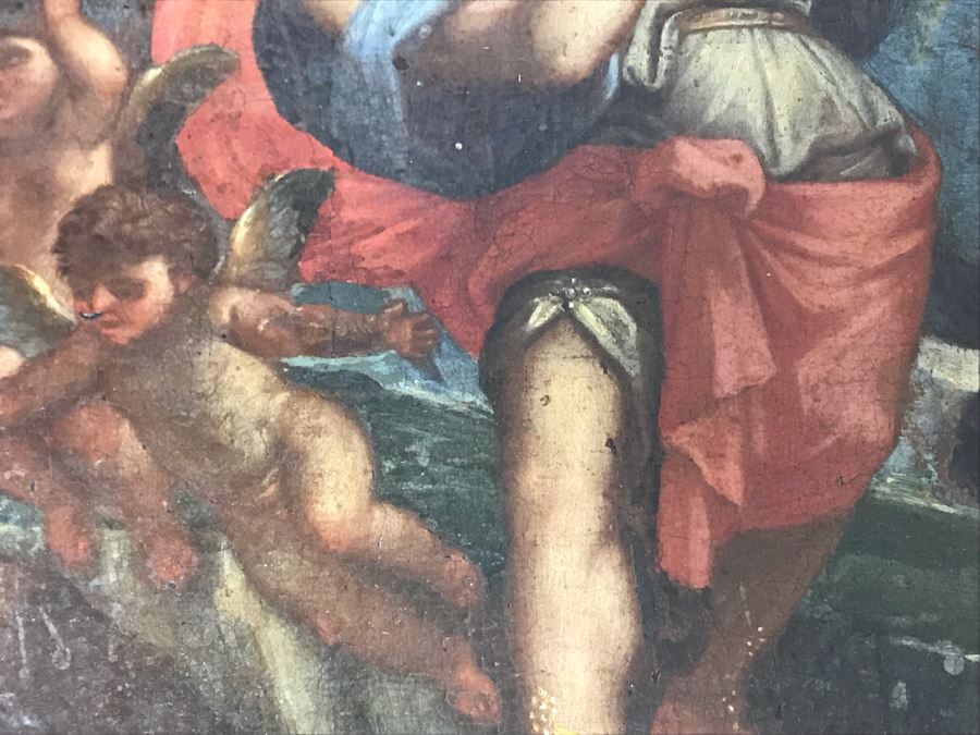 Antique Original Italian Oil Painting Of Descending Angels Surrounding Monk 19 X 14 [Photo 26]