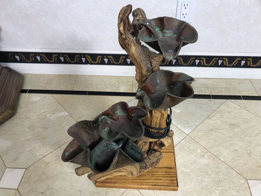 Sculptural Copper And Wood Water Fountain 12W X 8D X 23H [Photo 3]