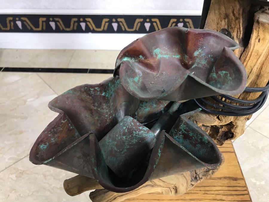 Sculptural Copper And Wood Water Fountain 12W X 8D X 23H [Photo 4]