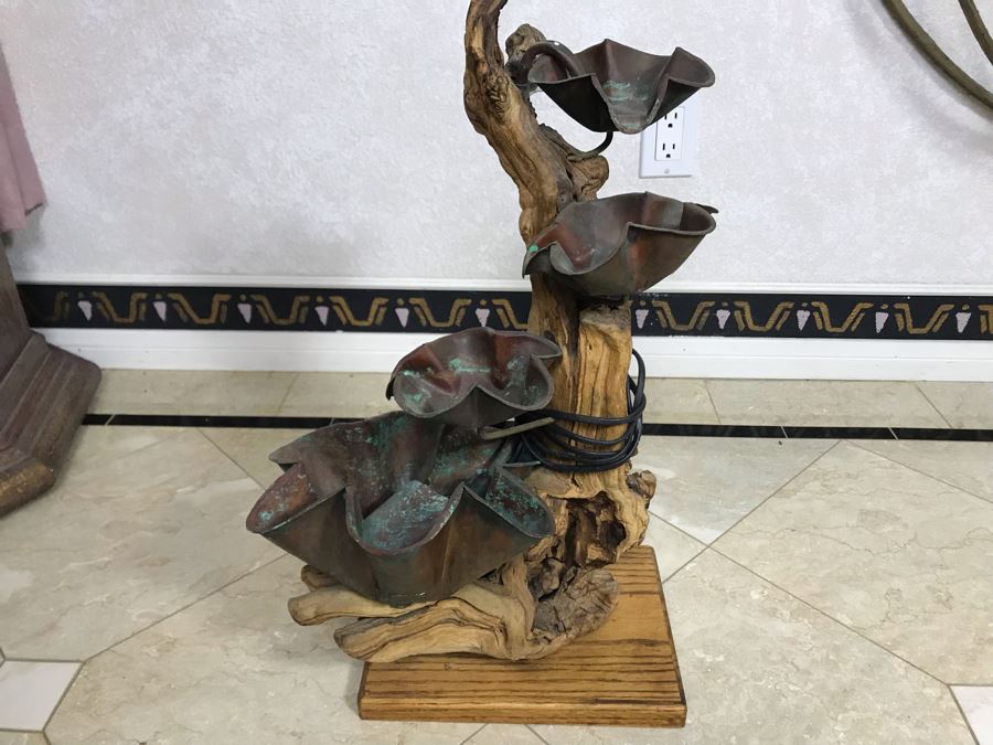 Sculptural Copper And Wood Water Fountain 12W X 8D X 23H [Photo 2]