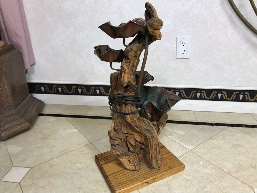 Sculptural Copper And Wood Water Fountain 12W X 8D X 23H [Photo 6]