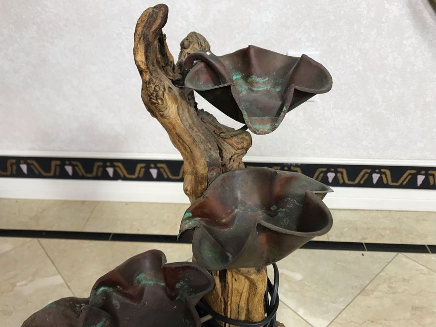 Sculptural Copper And Wood Water Fountain 12W X 8D X 23H [Photo 5]