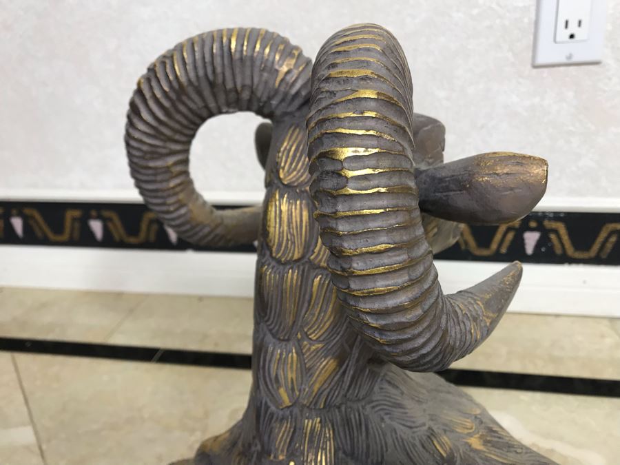 Gilded Carved Wooden Ram Bighorn Sheep Sculpture 17W X 7D X 14H [Photo 11]