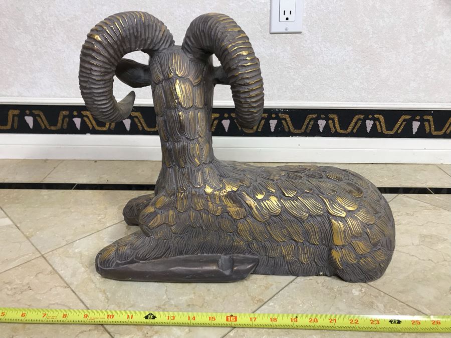 Gilded Carved Wooden Ram Bighorn Sheep Sculpture 17W X 7D X 14H [Photo 8]