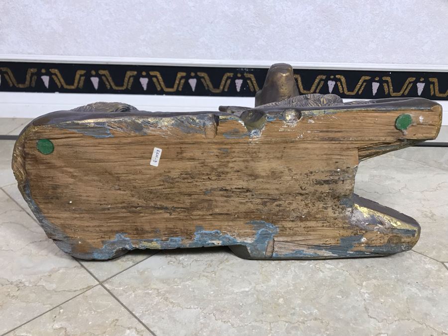 Gilded Carved Wooden Ram Bighorn Sheep Sculpture 17W X 7D X 14H [Photo 12]