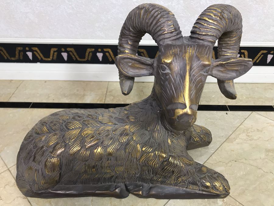 Gilded Carved Wooden Ram Bighorn Sheep Sculpture 17W X 7D X 14H [Photo 5]