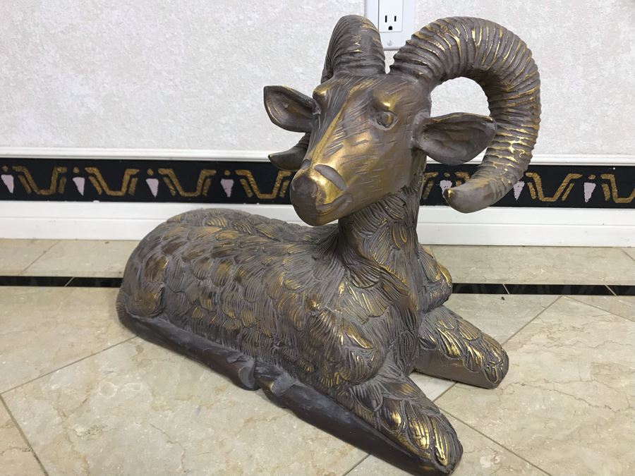 Gilded Carved Wooden Ram Bighorn Sheep Sculpture 17W X 7D X 14H [Photo 6]