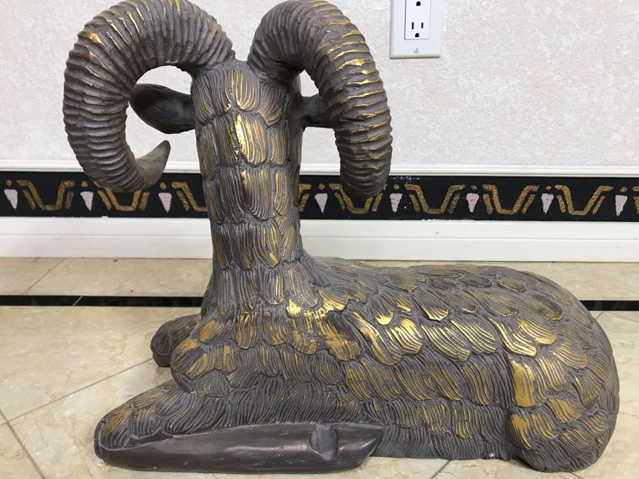 Gilded Carved Wooden Ram Bighorn Sheep Sculpture 17W X 7D X 14H [Photo 9]