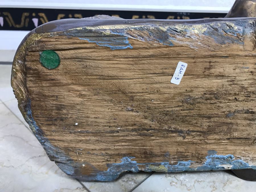 Gilded Carved Wooden Ram Bighorn Sheep Sculpture 17W X 7D X 14H [Photo 13]