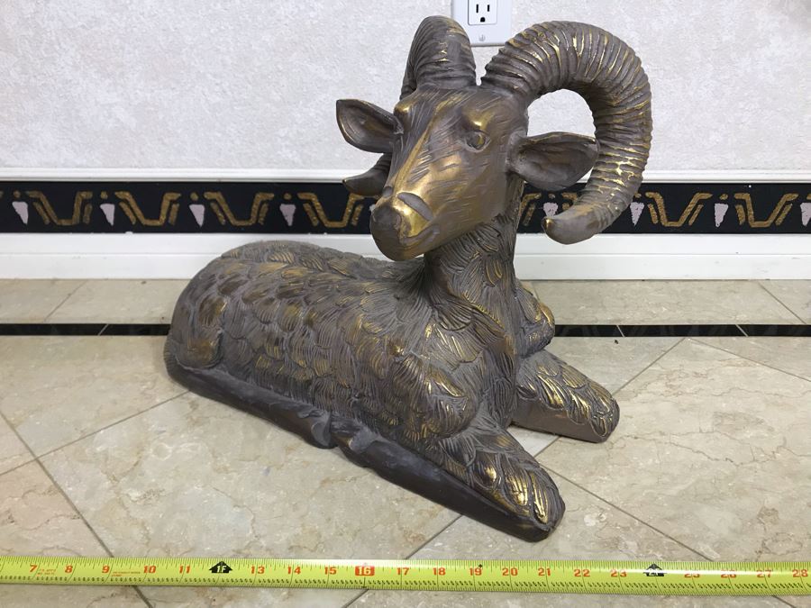 Gilded Carved Wooden Ram Bighorn Sheep Sculpture 17W X 7D X 14H [Photo 7]