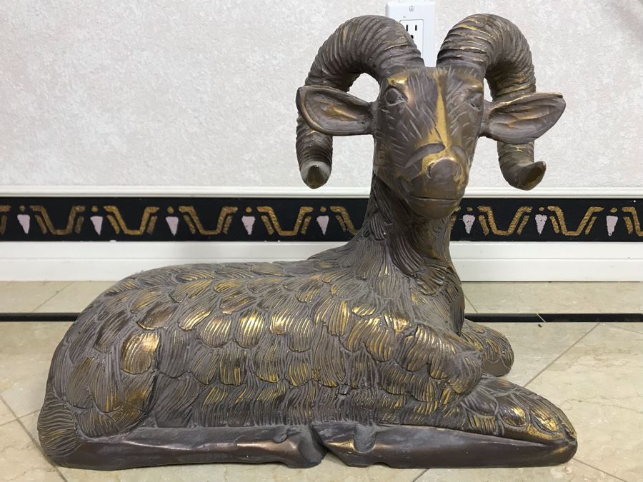 Gilded Carved Wooden Ram Bighorn Sheep Sculpture 17W X 7D X 14H [Photo 4]