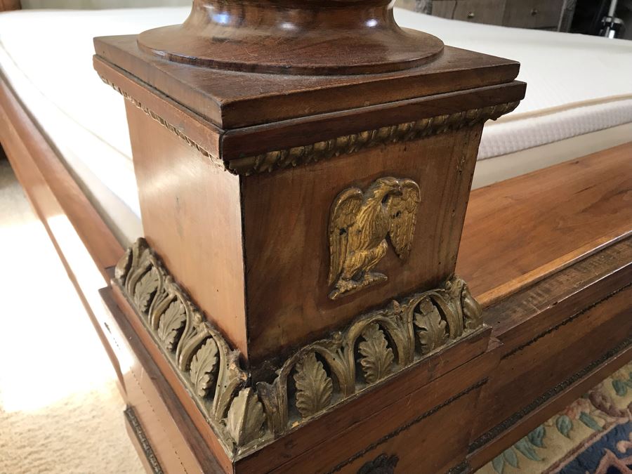 Impressive French Empire Style Ormolu Mounted 4 Post Bed With Gilded Eagle Finials At Each Post And Claw Feet 83W X 105L X 62H [Photo 19]