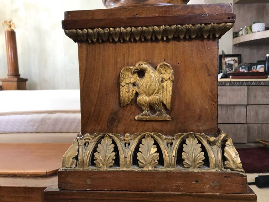 Impressive French Empire Style Ormolu Mounted 4 Post Bed With Gilded Eagle Finials At Each Post And Claw Feet 83W X 105L X 62H [Photo 10]