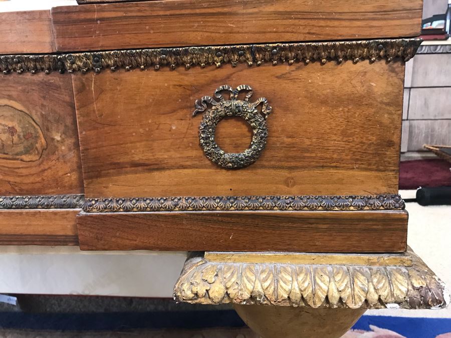 Impressive French Empire Style Ormolu Mounted 4 Post Bed With Gilded Eagle Finials At Each Post And Claw Feet 83W X 105L X 62H [Photo 12]