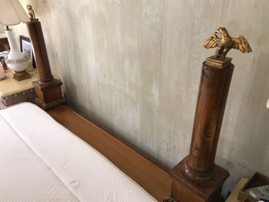 Impressive French Empire Style Ormolu Mounted 4 Post Bed With Gilded Eagle Finials At Each Post And Claw Feet 83W X 105L X 62H [Photo 23]
