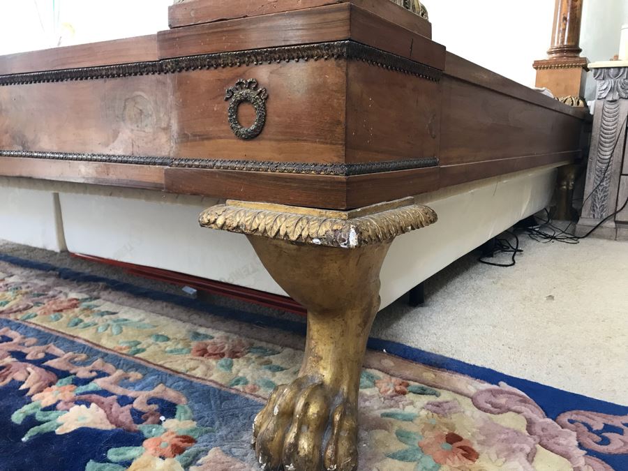 Impressive French Empire Style Ormolu Mounted 4 Post Bed With Gilded Eagle Finials At Each Post And Claw Feet 83W X 105L X 62H [Photo 16]