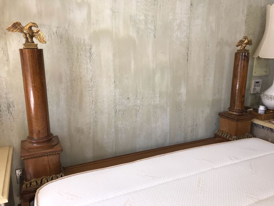 Impressive French Empire Style Ormolu Mounted 4 Post Bed With Gilded Eagle Finials At Each Post And Claw Feet 83W X 105L X 62H [Photo 20]