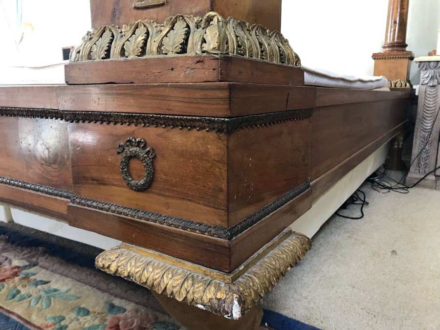 Impressive French Empire Style Ormolu Mounted 4 Post Bed With Gilded Eagle Finials At Each Post And Claw Feet 83W X 105L X 62H [Photo 15]