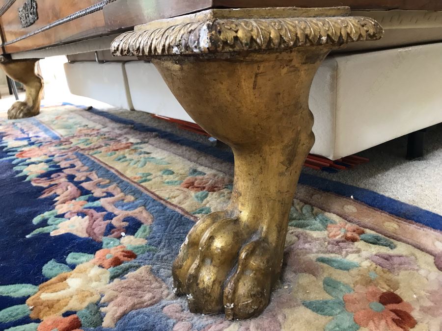Impressive French Empire Style Ormolu Mounted 4 Post Bed With Gilded Eagle Finials At Each Post And Claw Feet 83W X 105L X 62H [Photo 14]