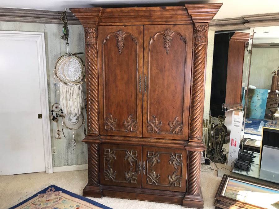 Large Wooden Armoire Cabinet (A Few Pulls Need Replacing) 54W X 27D X 92H [Photo 1]