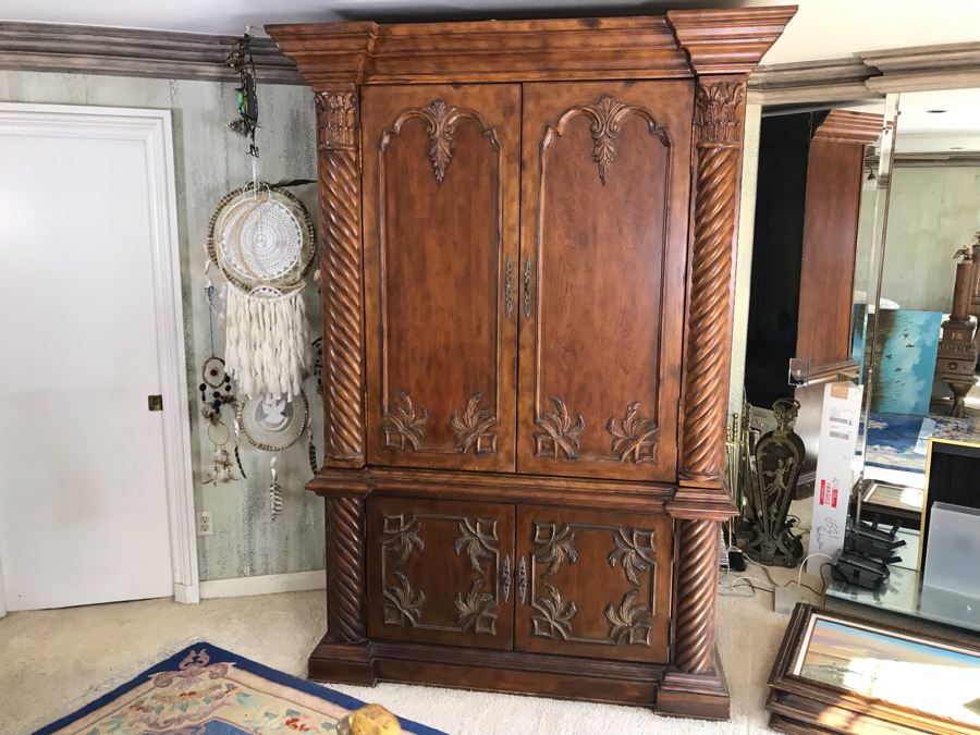 Large Wooden Armoire Cabinet (A Few Pulls Need Replacing) 54W X 27D X 92H [Photo 3]