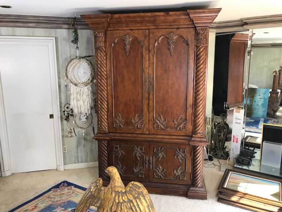Large Wooden Armoire Cabinet (A Few Pulls Need Replacing) 54W X 27D X 92H [Photo 4]