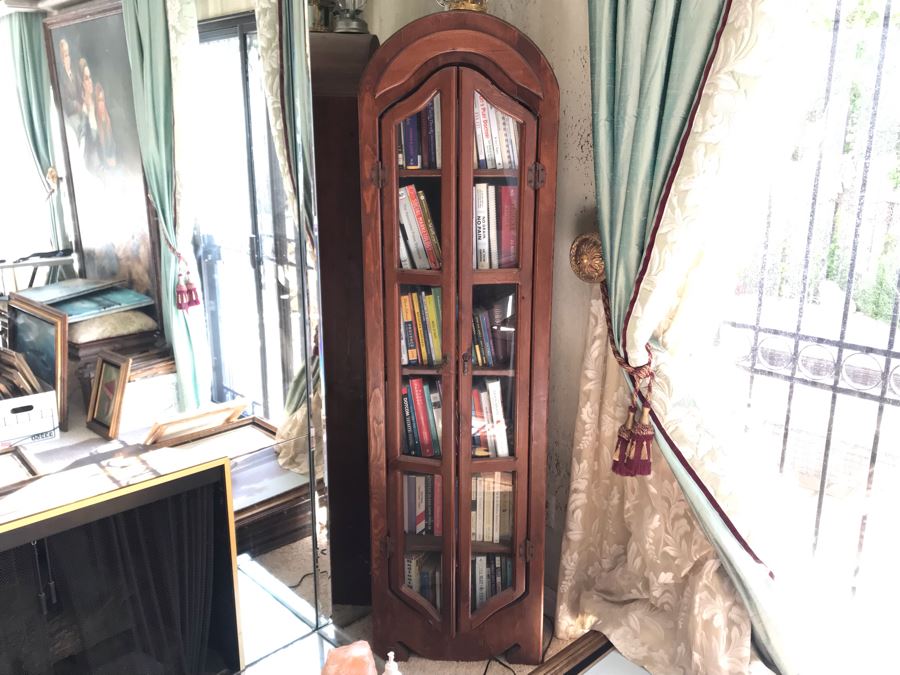 Wooden Dome Top Bookcase Curio Cabinet With Glass Front Doors 20W X 10D X 72H [Photo 1]