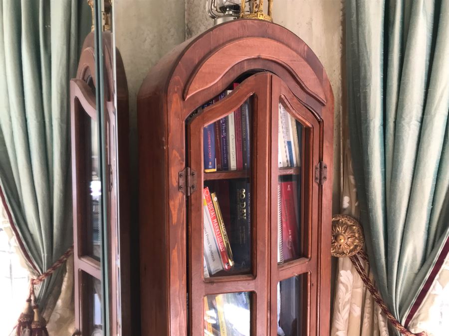 Wooden Dome Top Bookcase Curio Cabinet With Glass Front Doors 20W X 10D X 72H [Photo 4]