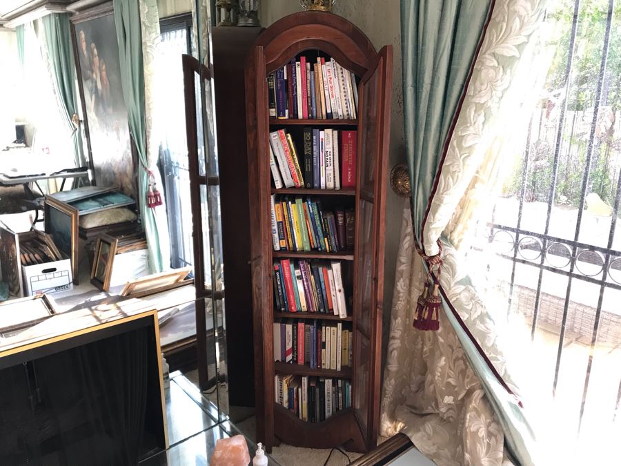 Wooden Dome Top Bookcase Curio Cabinet With Glass Front Doors 20W X 10D X 72H [Photo 6]