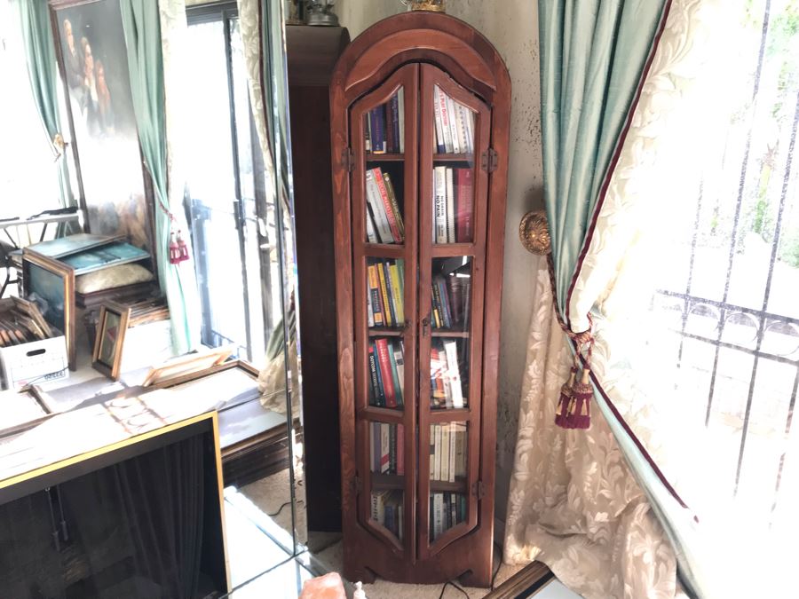 Wooden Dome Top Bookcase Curio Cabinet With Glass Front Doors 20W X 10D X 72H [Photo 3]